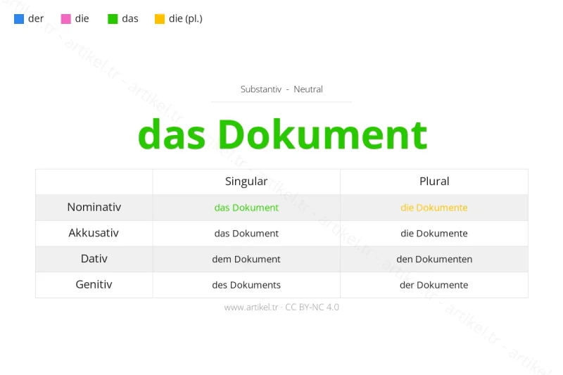 ما هي أداة التعريف لكلمة Dokument بالألمانية؟