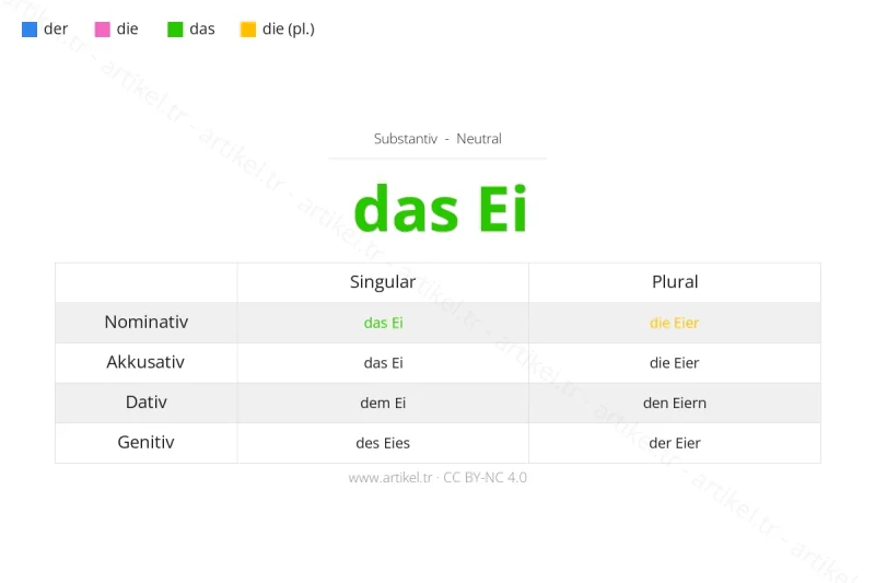ما هي أداة التعريف لكلمة Ei بالألمانية؟