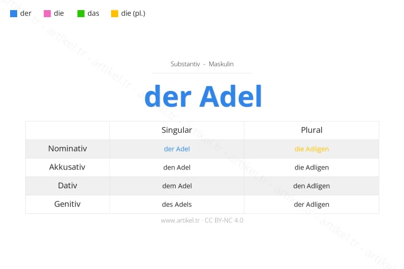 ما هي أداة التعريف لكلمة Adel بالألمانية؟