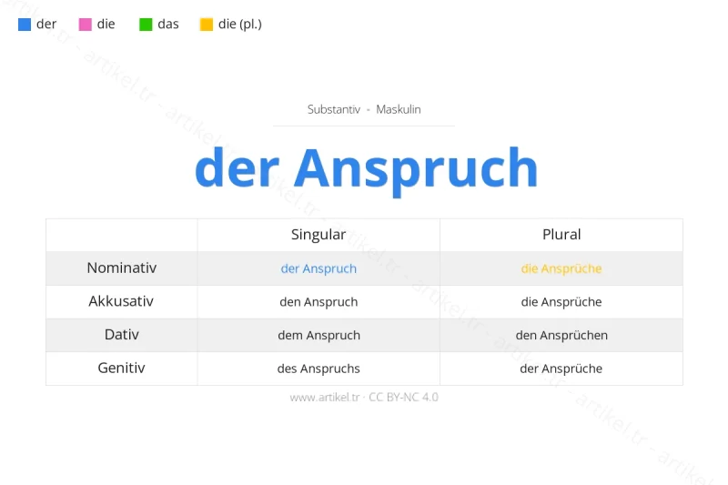 ما هي أداة التعريف لكلمة Anspruch بالألمانية؟