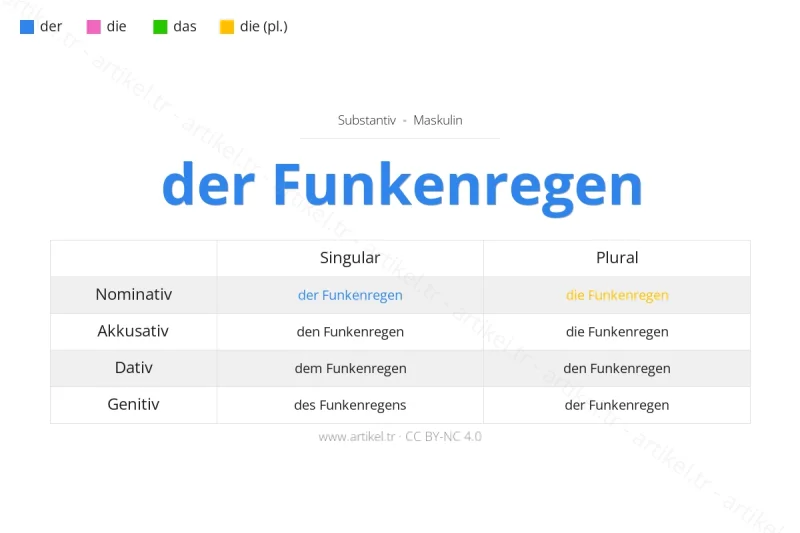 ما هي أداة التعريف لكلمة Funkenregen بالألمانية؟