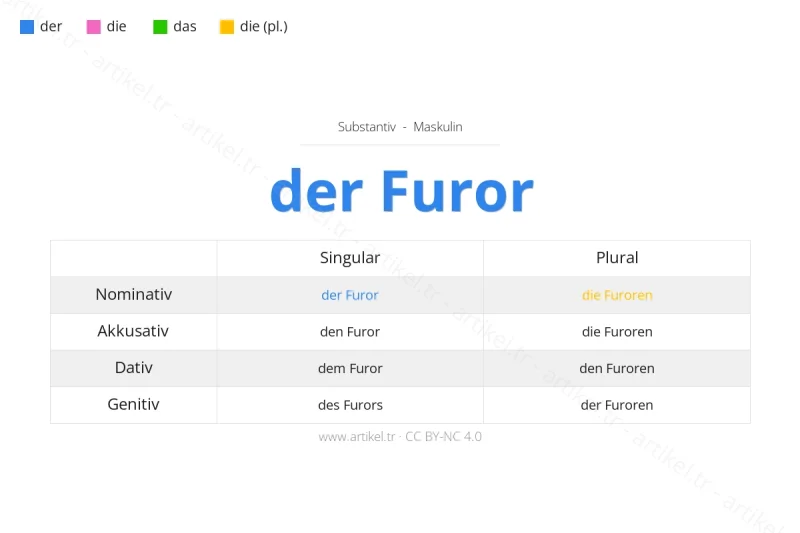 ما هي أداة التعريف لكلمة Furor بالألمانية؟