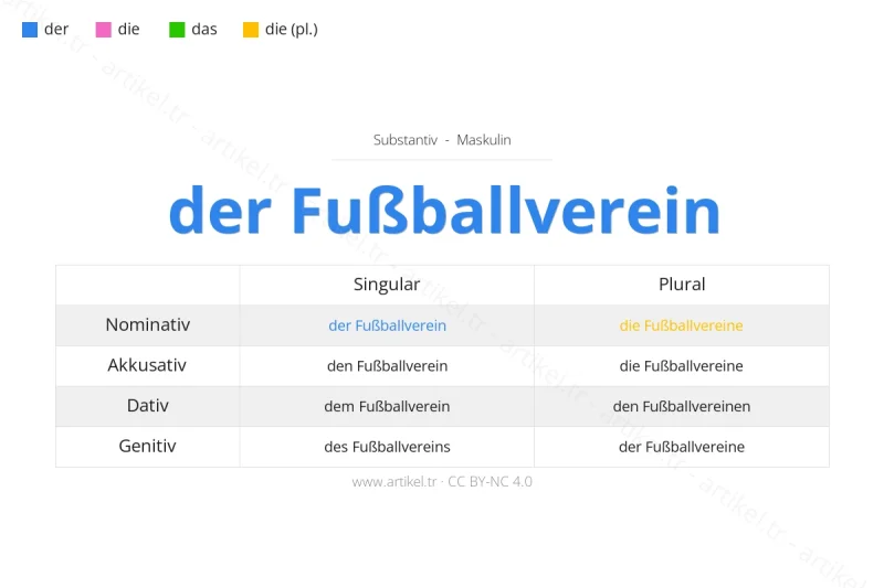 ما هي أداة التعريف لكلمة Fußballverein بالألمانية؟
