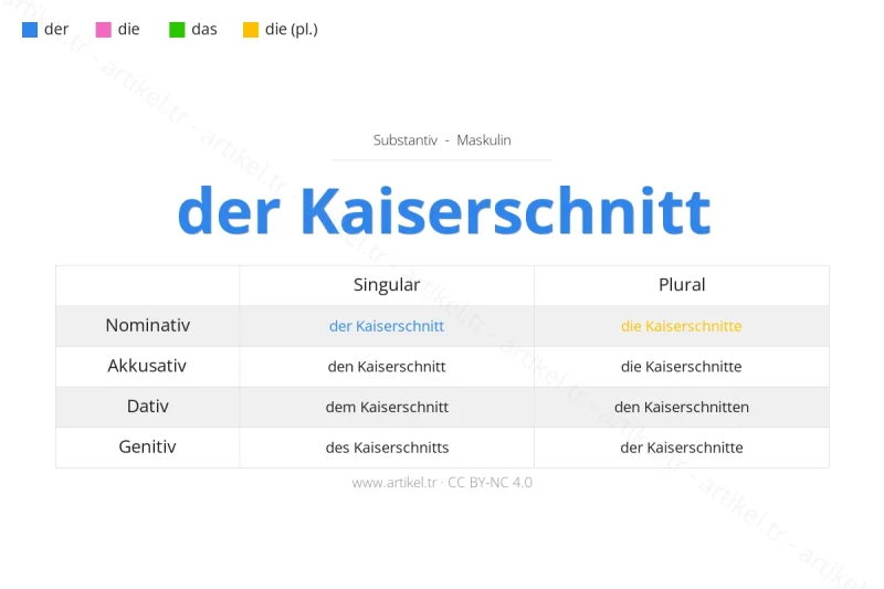 ما هي أداة التعريف لكلمة Kaiserschnitt بالألمانية؟