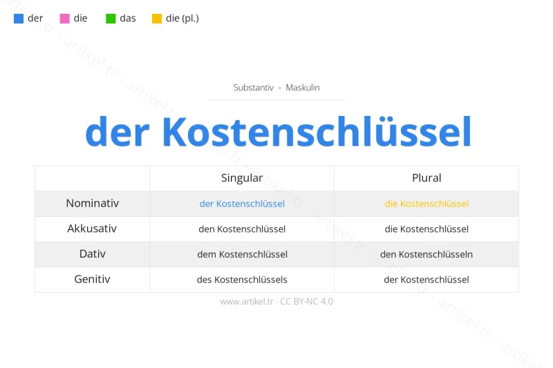 ما هي أداة التعريف لكلمة Kostenschlüssel بالألمانية؟