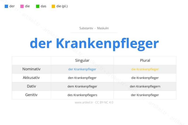 ما هي أداة التعريف لكلمة Krankenpfleger بالألمانية؟