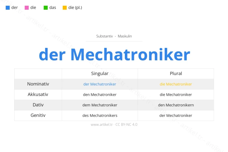 ما هي أداة التعريف لكلمة Mechatroniker بالألمانية؟