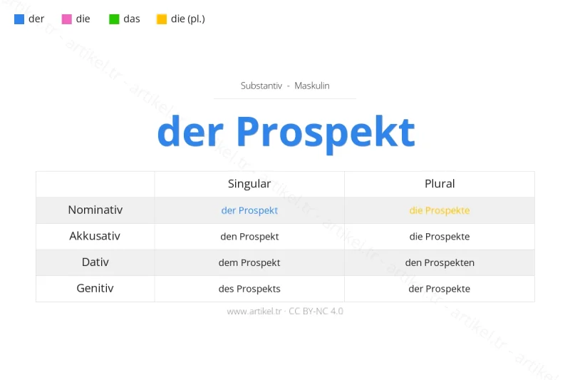 ما هي أداة التعريف لكلمة Prospekt بالألمانية؟
