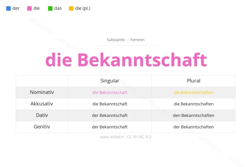 ما هي أداة التعريف لكلمة Bekanntschaft بالألمانية؟