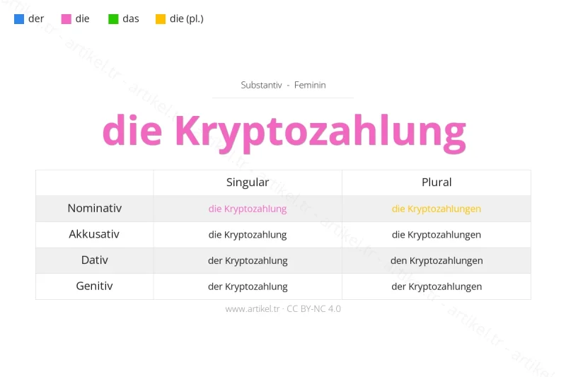 ما هي أداة التعريف لكلمة Kryptozahlung بالألمانية؟
