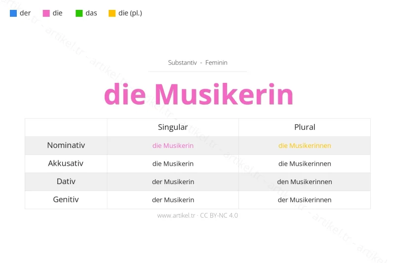 ما هي أداة التعريف لكلمة Musikerin بالألمانية؟