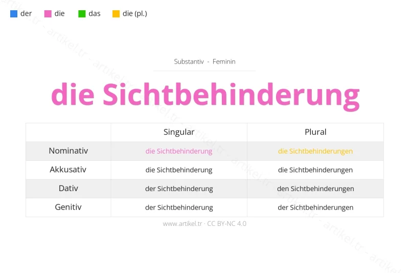 ما هي أداة التعريف لكلمة Sichtbehinderung بالألمانية؟
