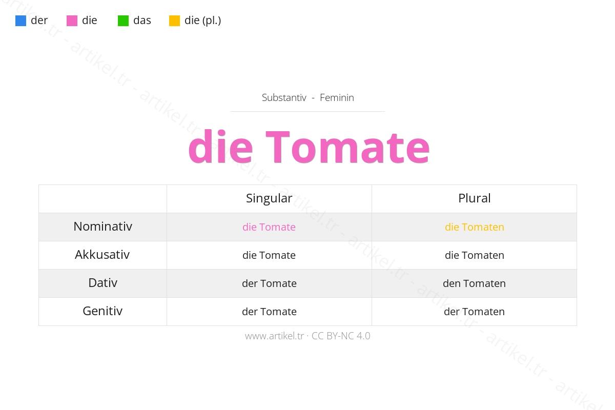 What is the Article of Tomate in German?