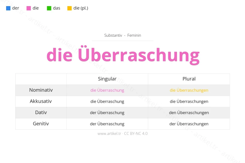 ما هي أداة التعريف لكلمة Überraschung بالألمانية؟