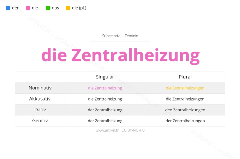 ما هي أداة التعريف لكلمة Zentralheizung بالألمانية؟